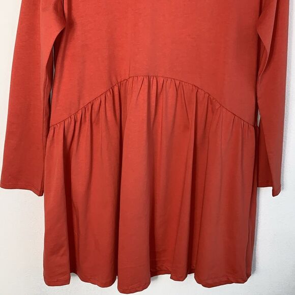 NWT ASOS Mock Neck Orange Flowy Babydoll Oversized Long Sleeve Cotton Dress Sz 2 - Picture 3 of 7